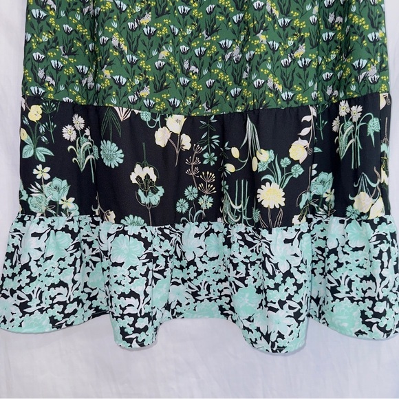 Loft Green Floral Print Elastic Waist High Rise Pull On Knee Length Midi Skirt - Picture 4 of 6